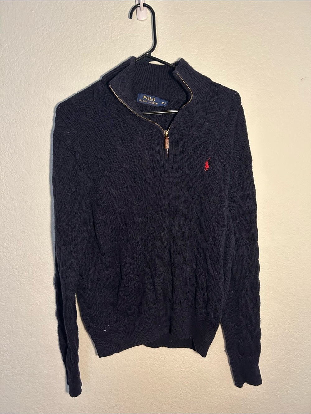 Polo by Ralph Lauren Men's Navy Cable-Knit Quarter-Zip Sweater Size Medium